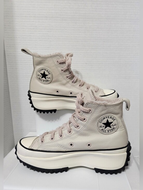 Converse Shoes - Converse Run Star Hike Hi Fur Lined      Soft Pink/Beige Leather Sneakers 7